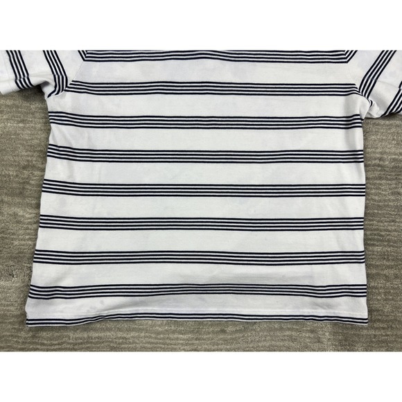 Chaps Shirt Mens 2XL White Blue Striped Short Sleeve Embroidered Logo Polo - Picture 9 of 11